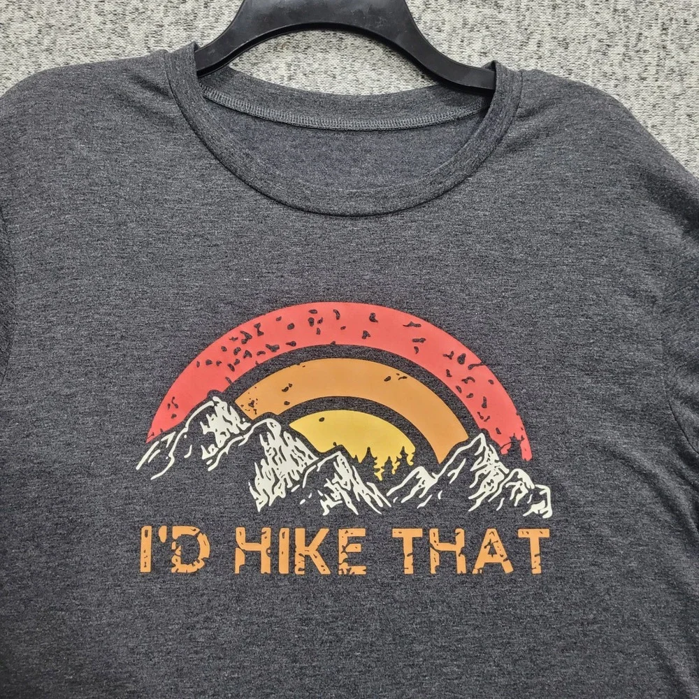 I'd Hike That Mountain Graphic T-Shirt Heather Charcoal Grey Mens Medium